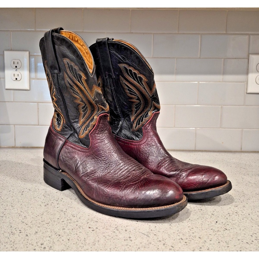 Men Kassie Burgundy Western Leather Boots Size 12D Made in Mexico
